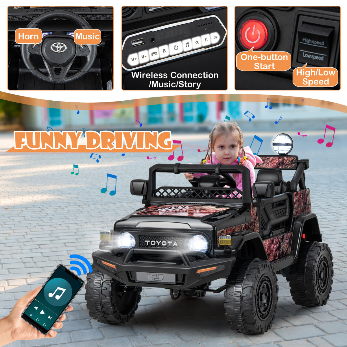 12V 7Ah Licensed Toyota FJ Cruiser Electric Car with Remote Control-Multicolor