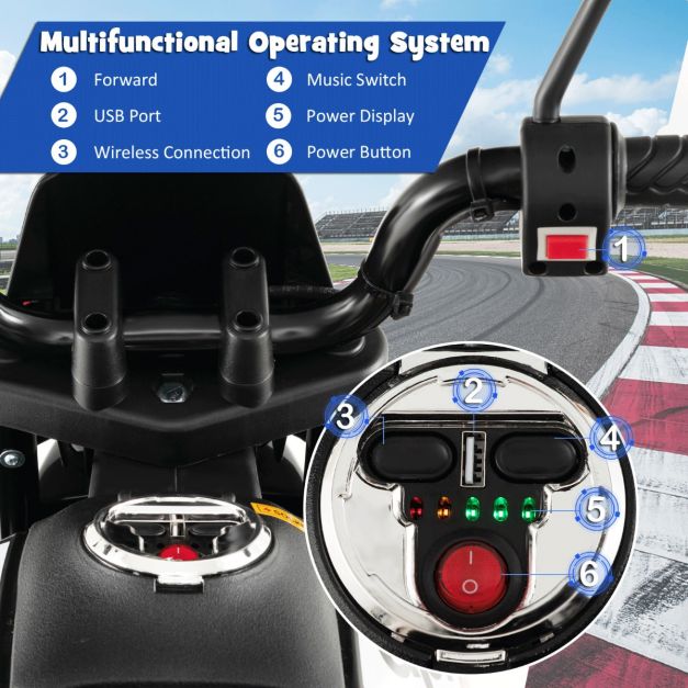 12V Battery Powered Toddler Motorbike with Music for 3-8 Years Old Kids-White