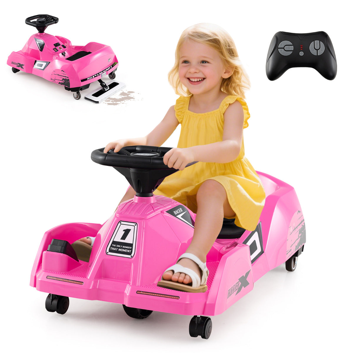 12V Electric Cleaning Go Kart Ride on Race Car with Detachable Mop-Pink