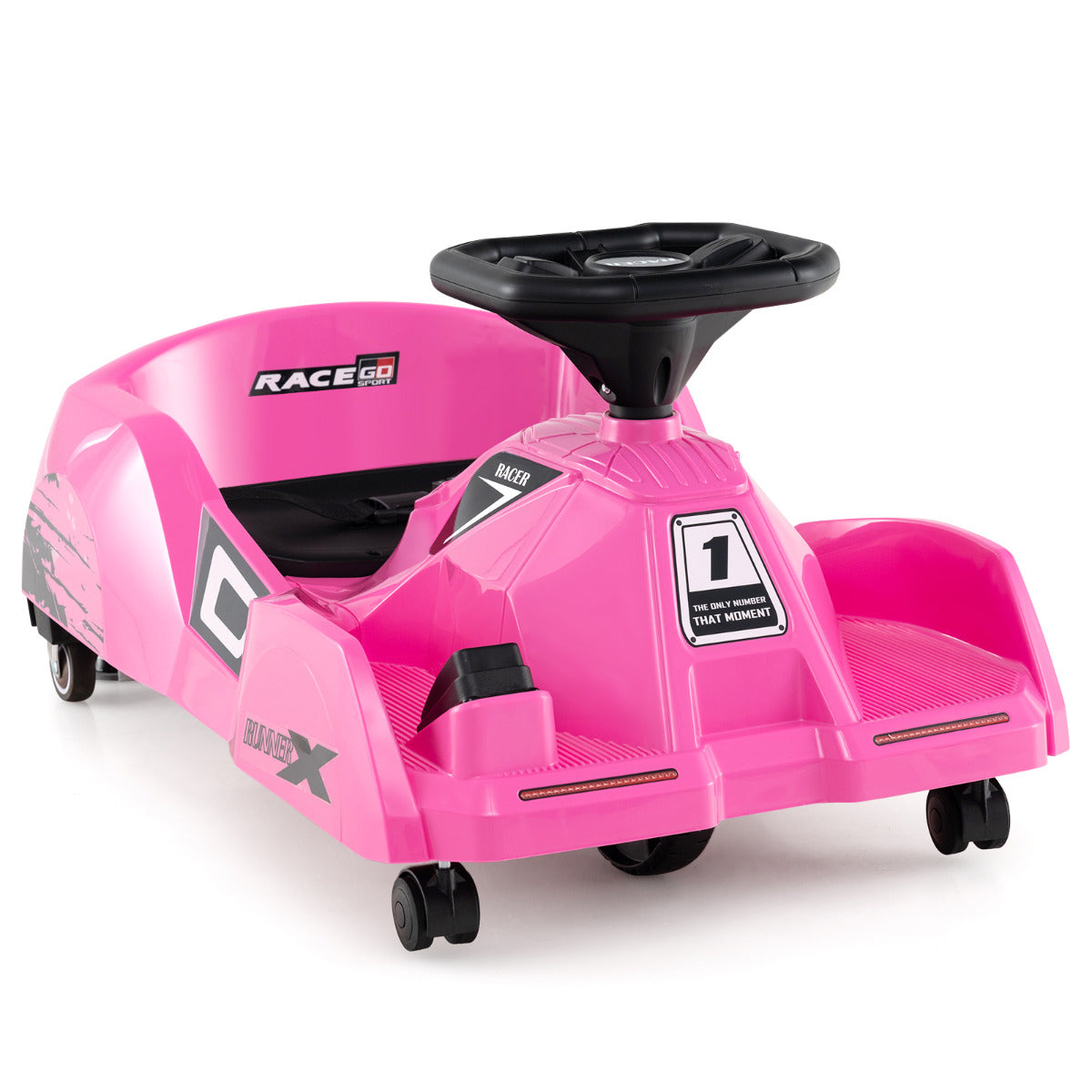 12V Electric Cleaning Go Kart Ride on Race Car with Detachable Mop-Pink