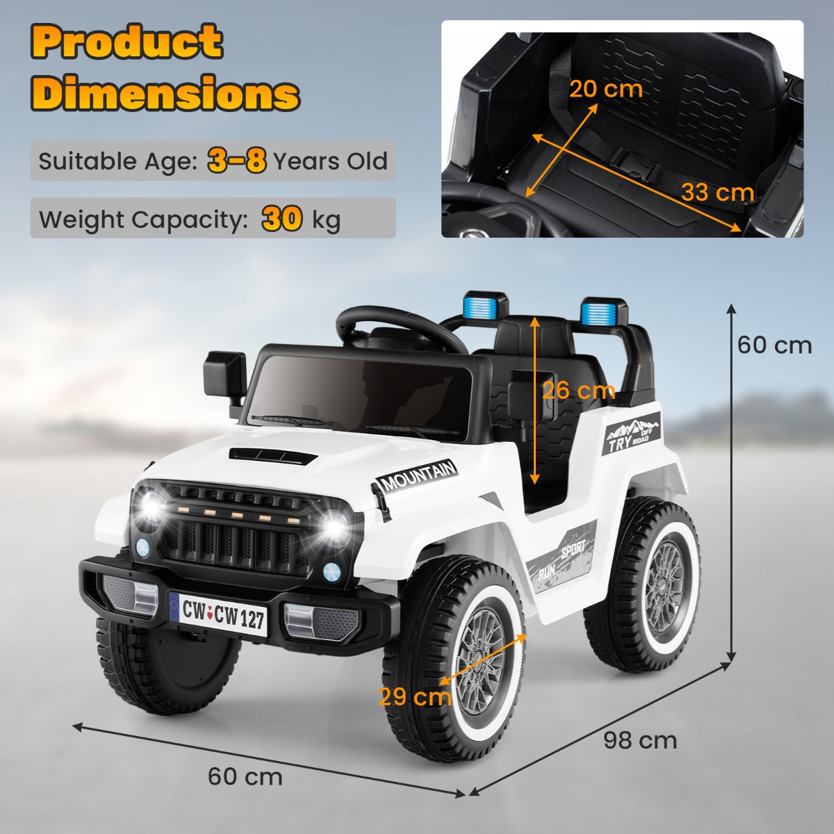 12V Kids Ride on Car with Soft Start and Battery Powered-White