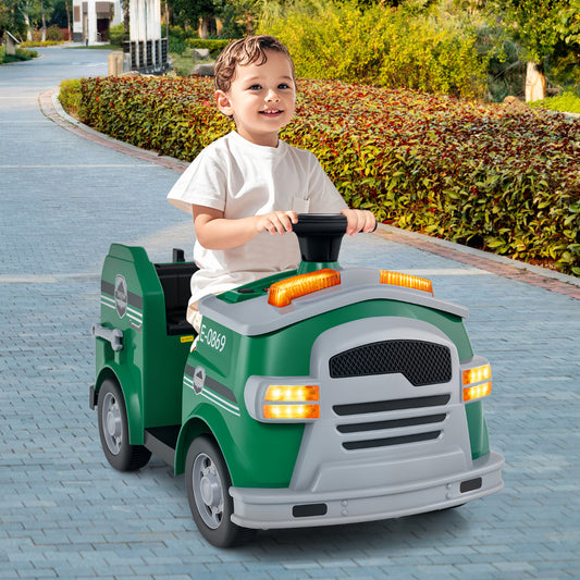 12V Kids Ride on Fire Truck with Shovel and Wrench-Green