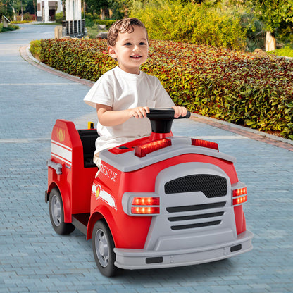 12V Kids Ride on Fire Truck with Shovel and Wrench-Red