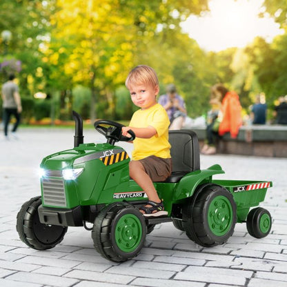 12V Kids Ride On Tractor with Trailer with Remote Control and Lights and Horn-Dark Green