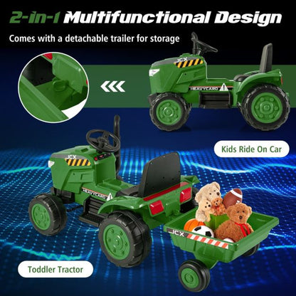 12V Kids Ride On Tractor with Trailer with Remote Control and Lights and Horn-Dark Green