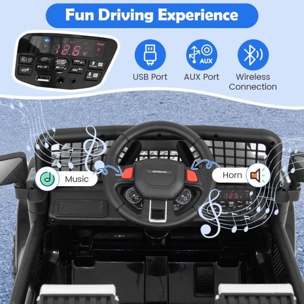 12V Kids Ride on Truck Car with Remote Control and LED Lights-Black