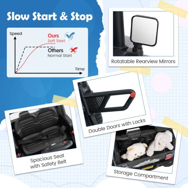 12V Kids Ride on Truck Car with Remote Control and LED Lights-Black