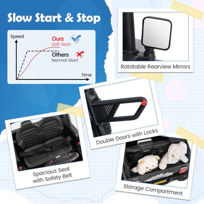 12V Kids Ride on Truck Car with Remote Control and LED Lights-Black