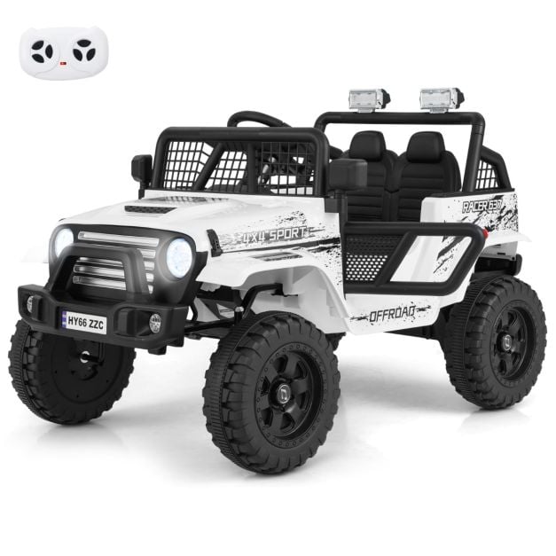 12V Kids Ride on Truck Car with Remote Control and LED Lights-White