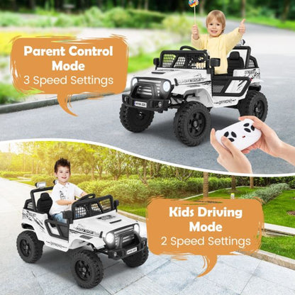 12V Kids Ride on Truck Car with Remote Control and LED Lights-White