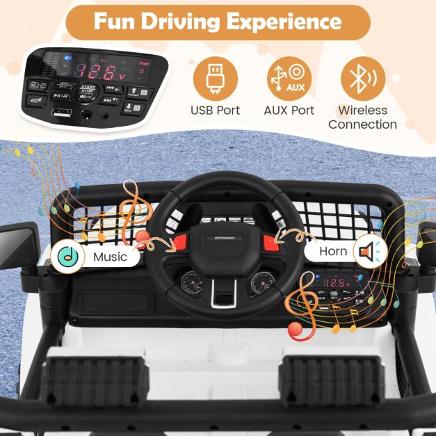 12V Kids Ride on Truck Car with Remote Control and LED Lights-White