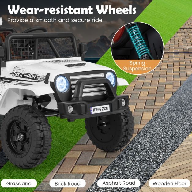 12V Kids Ride on Truck Car with Remote Control and LED Lights-White