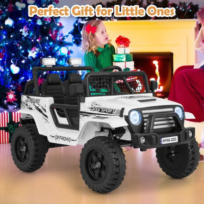 12V Kids Ride on Truck Car with Remote Control and LED Lights-White
