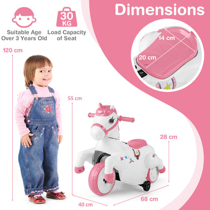 12V Unicorn Ride on Toy with Training Wheels for Kids-Pink