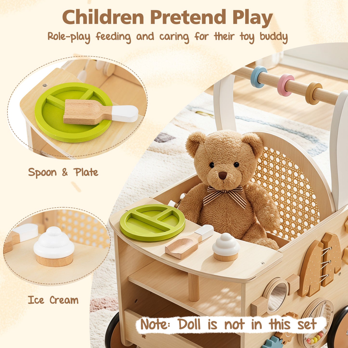 13-In-1 Wooden Baby Walker with Wheels and Storage for Boys Girls Aged 1+