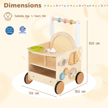 13-In-1 Wooden Baby Walker with Wheels and Storage for Boys Girls Aged 1+