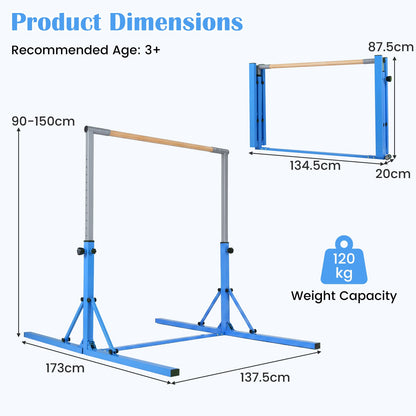 13-Level Adjustable Heights Foldable Gymnastics Bar for Kids-Blue