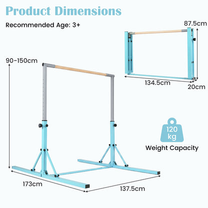 13-Level Adjustable Heights Foldable Gymnastics Bar for Kids-Green