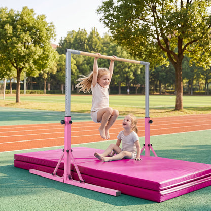 13-Level Adjustable Heights Foldable Gymnastics Bar for Kids-Pink