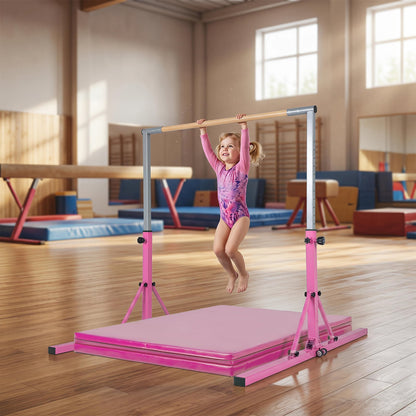 13-Level Adjustable Heights Foldable Gymnastics Bar for Kids-Pink