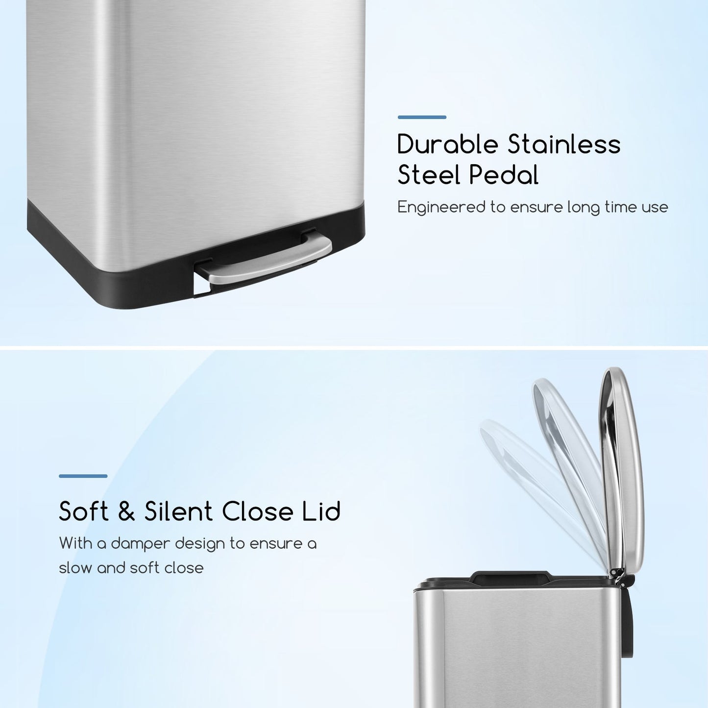 13.2 Gal Stainless Steel Trash Can with Lock Device-Sliver