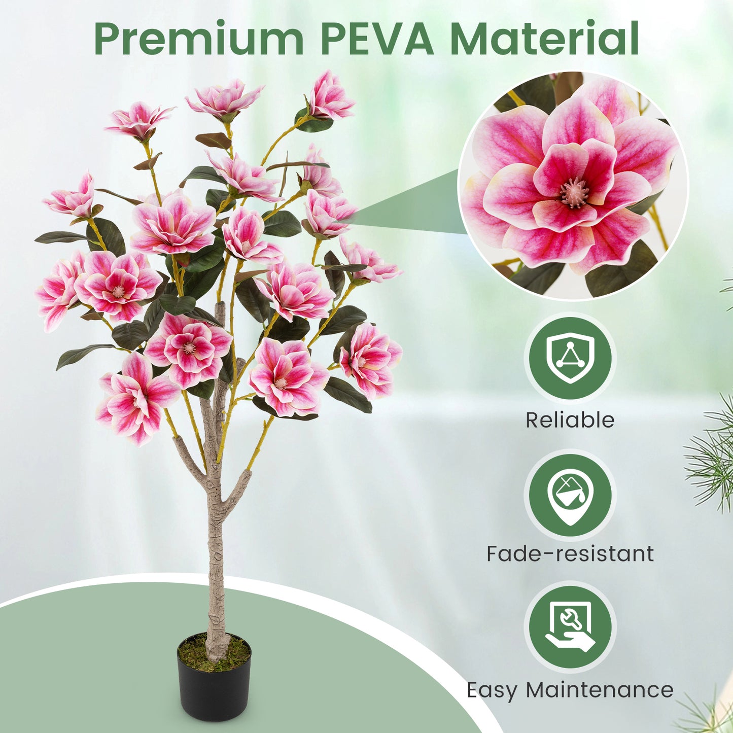 130CM Artificial Magnolia Tree Faux Wedding Flower Plant with Realistic Moss-2 Pack