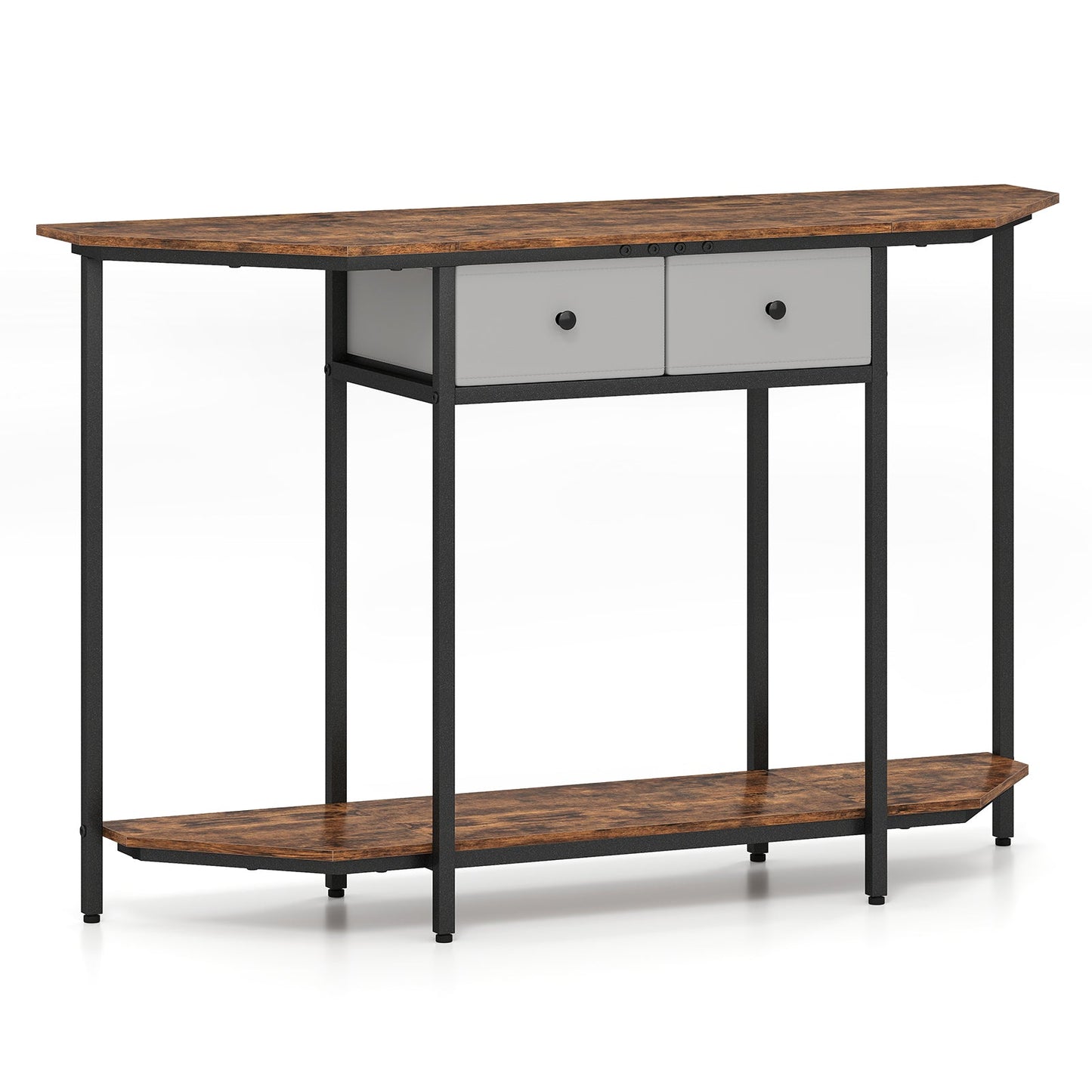 130 CM Console Table 2-Tier Entryway Table with Open Storage Shelf & 2 Drawers-Rustic Brown