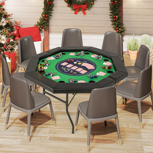 130 cm Foldable Poker Table with Padded Rails and Folding Legs for 8 Players-Green
