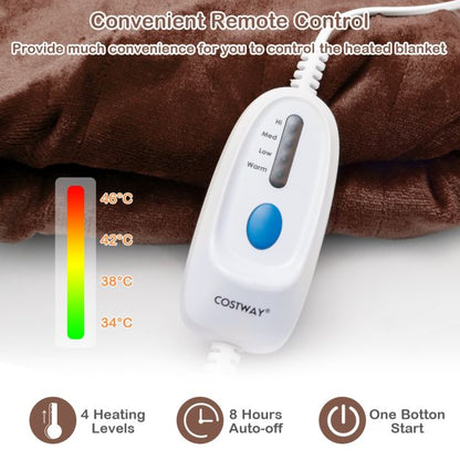 130 x 180 cm Electric Heated Blanket with 4 Heating Levels-Coffee