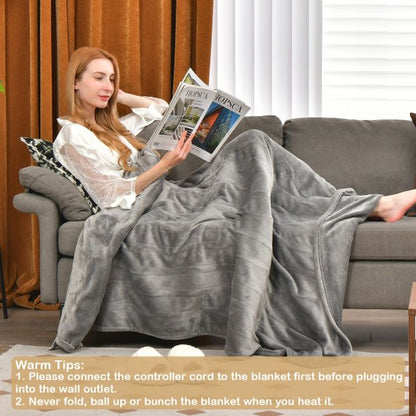 130 x 180 cm Electric Heated Blanket with 4 Heating Levels-Grey