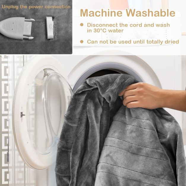 130 x 180 cm Electric Heated Blanket with 4 Heating Levels-Grey