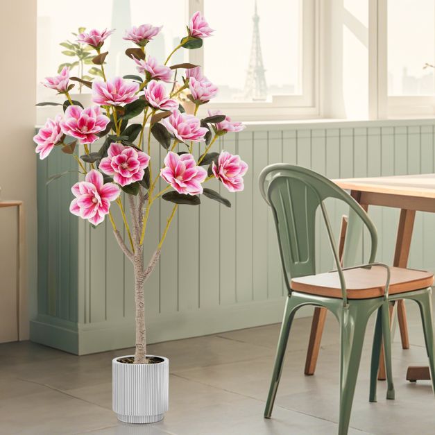 Faux Wedding Flower Plant with Elegant PEVA Leaves and Multi-branch Trunks-Pink