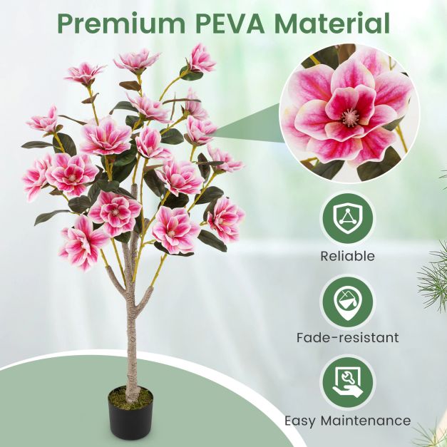 Faux Wedding Flower Plant with Elegant PEVA Leaves and Multi-branch Trunks-Pink