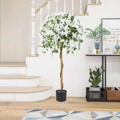 4.5 Feet Artificial Azalea Tree with Cement Pot-White