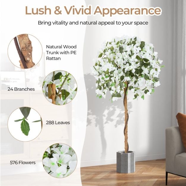 4.5 Feet Artificial Azalea Tree with Cement Pot-White