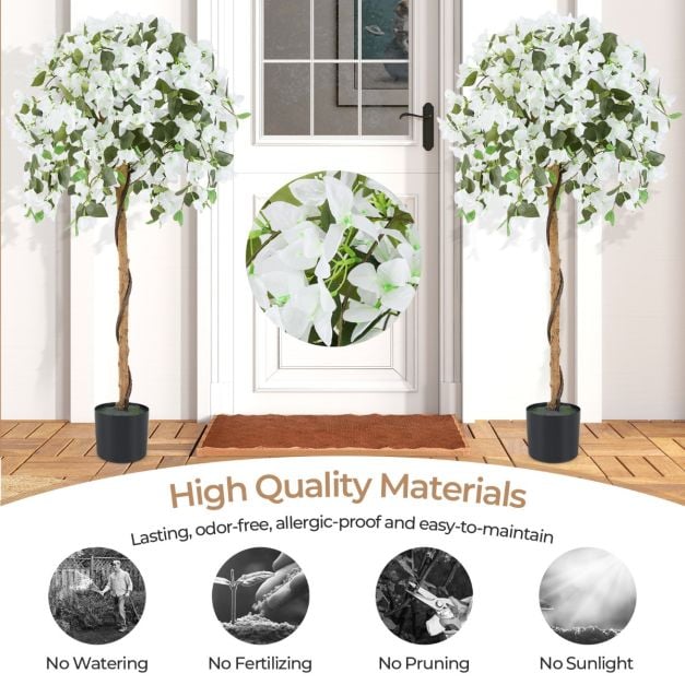 4.5 Feet Artificial Azalea Tree with Cement Pot-White