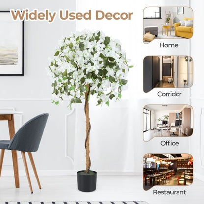 4.5 Feet Artificial Azalea Tree with Cement Pot-White