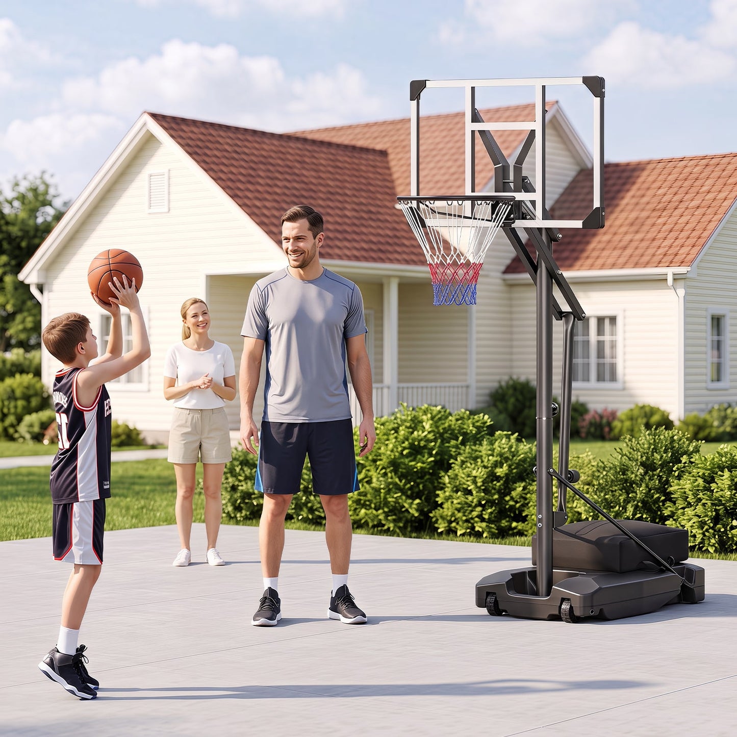 131-263 cm Rim Height Adjustable Basketball Hoop with Shatterproof Backboard Wheels and Weight Bag for Teens