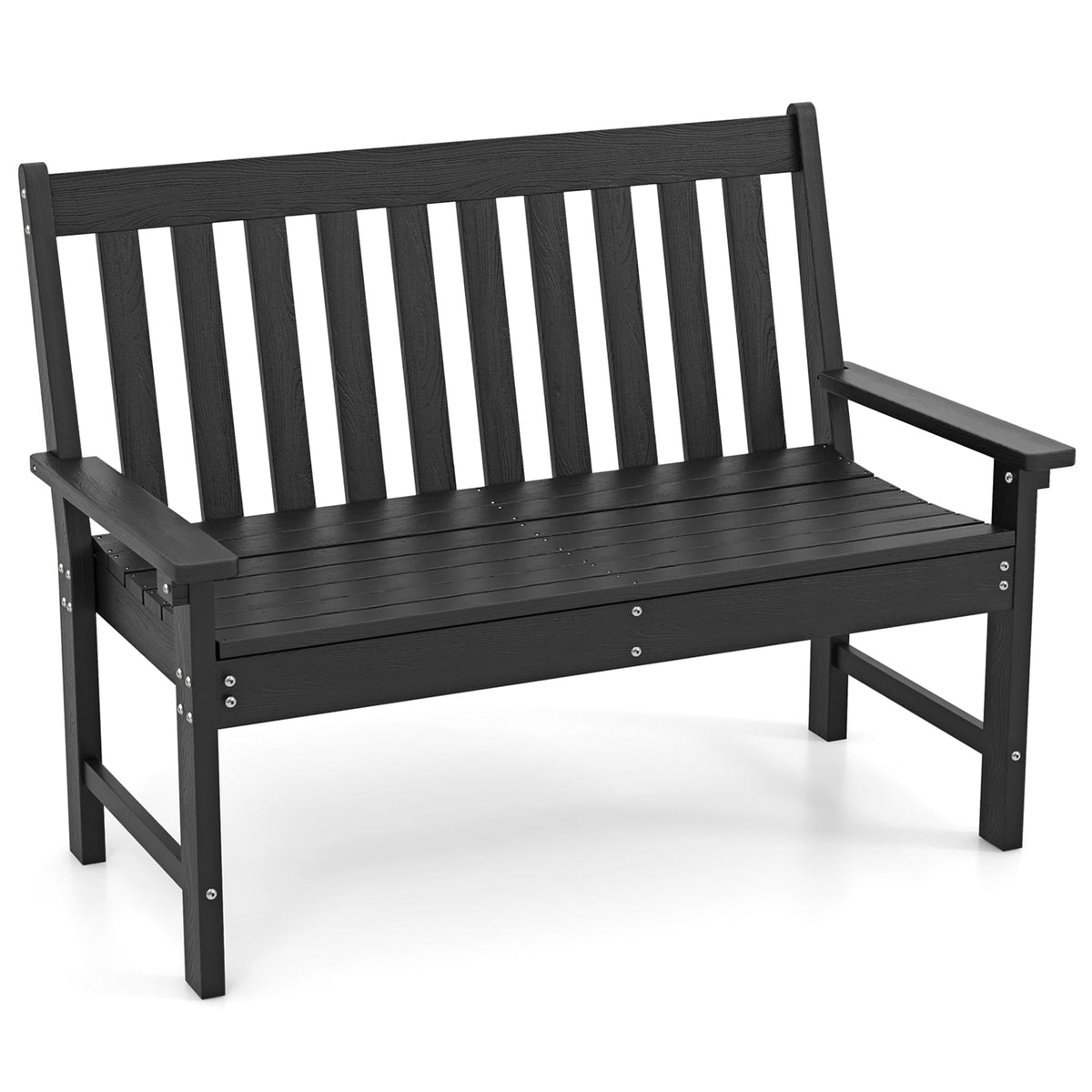 132 CM All-Weather HDPE Garden Bench with Backrest and Armrests-Black