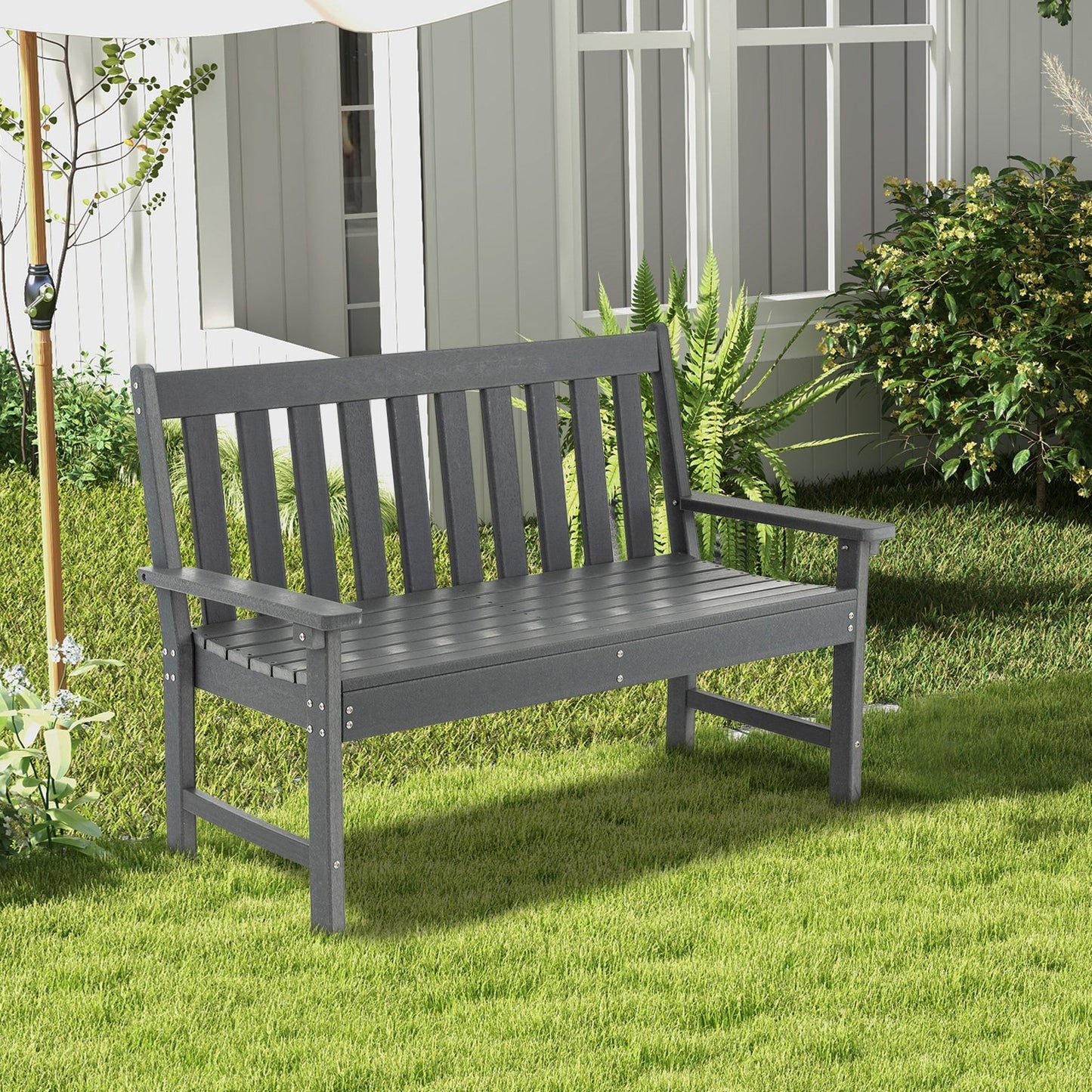 Ławka ogrodowa HDPE All-Weather 132 CM z oparciem i podłokietnikami - szara
