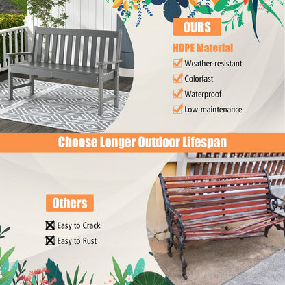 Ławka ogrodowa HDPE All-Weather 132 CM z oparciem i podłokietnikami - szara