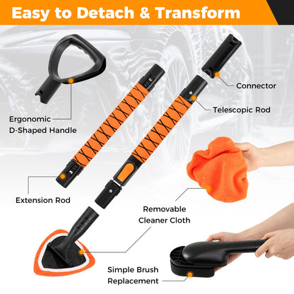 132 cm Car Wash Brush with Extendable Handle Vehicle Cleaning Set-Orange