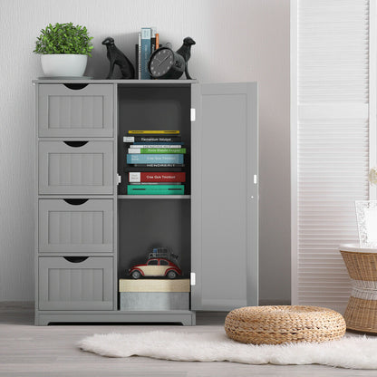 Freestanding Storage Cupboard with Adjustable Shelf and Drawers-Grey