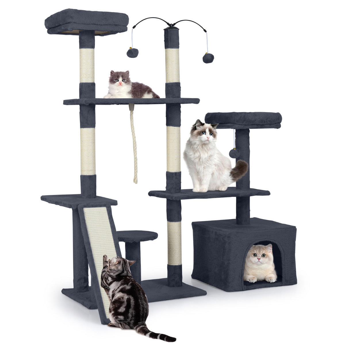 136 CM Tall Cat Tree Tower with Sisal Scratching Posts-Dark Grey