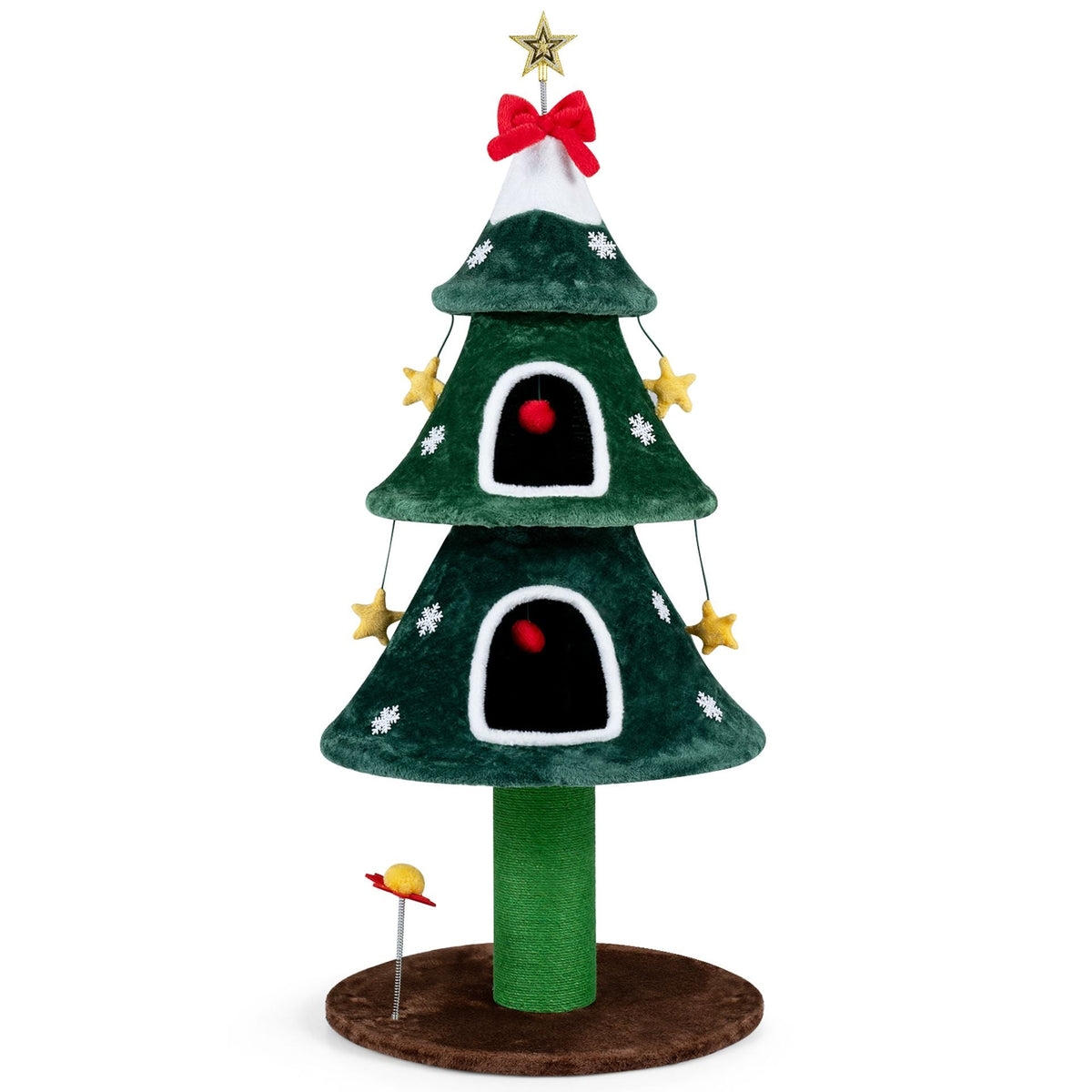 137.5 cm Christmas Cat Tree with 2 Private Condos for Indoor Cats-Green
