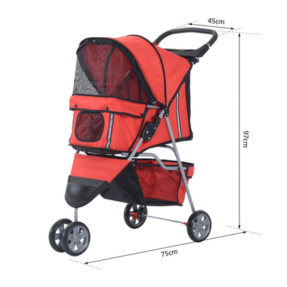 PawHut Pet Travel Stroller W/Three Wheels-Red