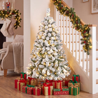 137cm Artificial Snow-Flocked Christmas Tree with Branch Tips and Warm White LED Lights