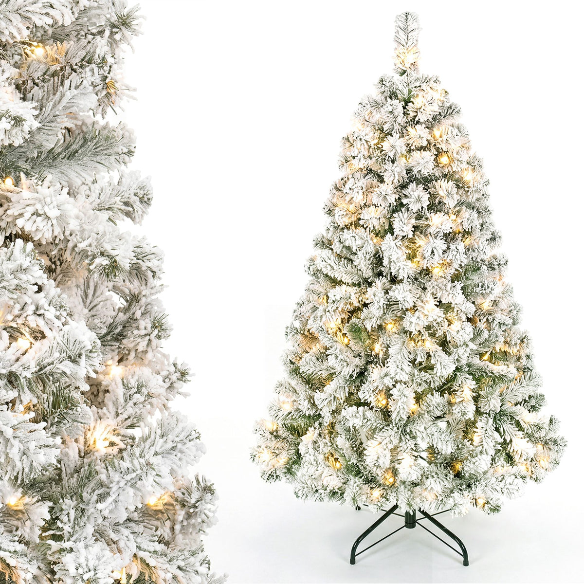137cm Artificial Snow-Flocked Christmas Tree with Branch Tips and Warm White LED Lights