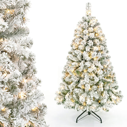 137cm Artificial Snow-Flocked Christmas Tree with Branch Tips and Warm White LED Lights