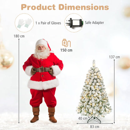 137cm Artificial Snow-Flocked Christmas Tree with Branch Tips and Warm White LED Lights